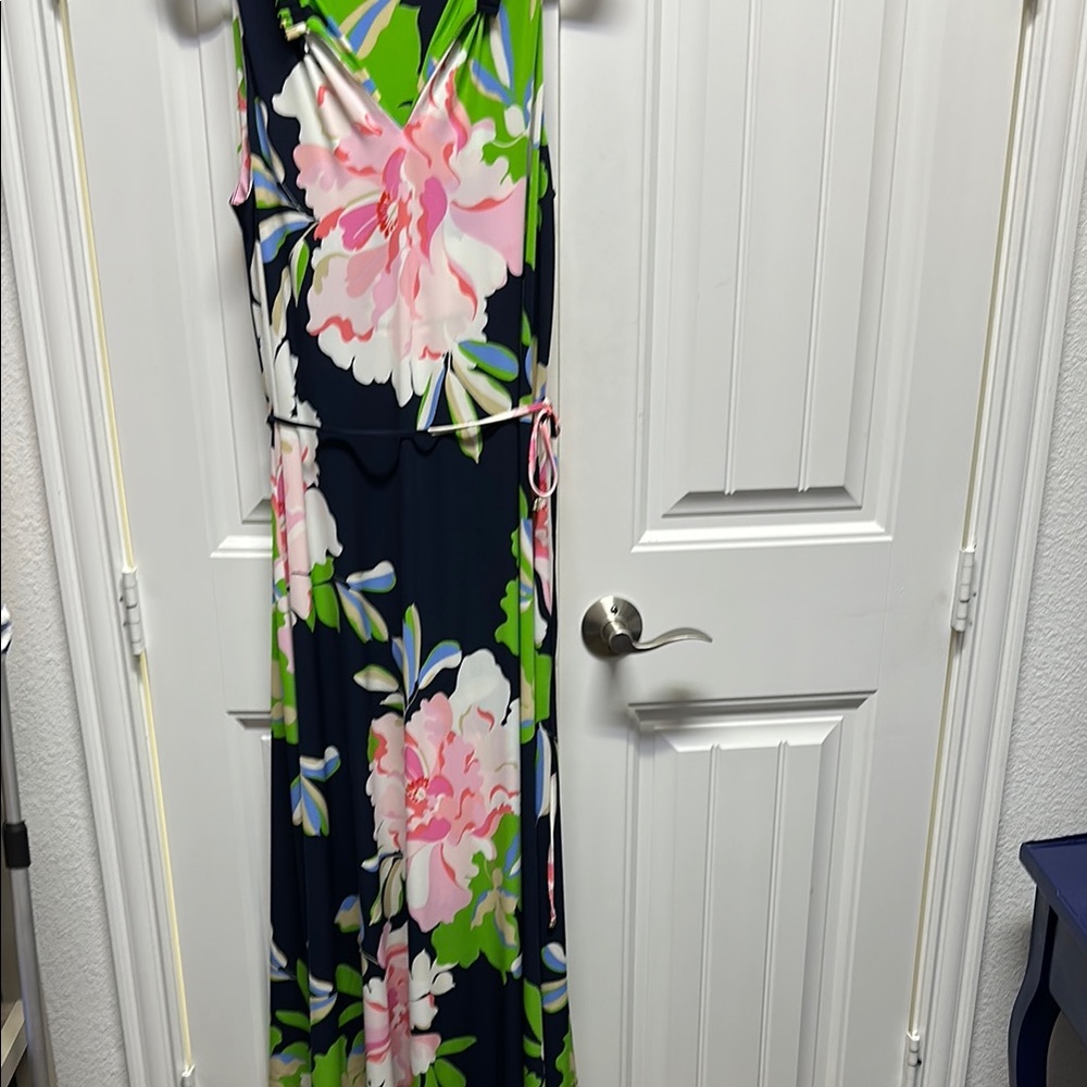 Tommy Hilfiger Pink and Green Sleeveless V-Neck Sundress